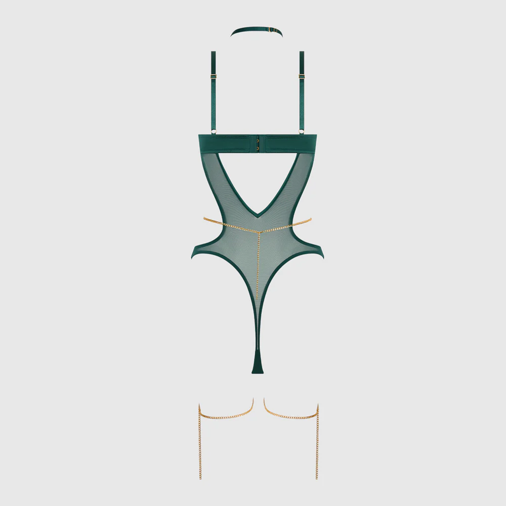 House of Desire Evangeline Satin & Chain Cutout Halter Teddy - Image 8