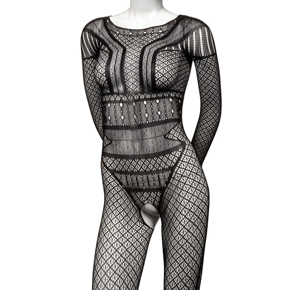 Scandal Full-Length Crotchless Geometric Mesh Bodystocking - Curvy - Image 3