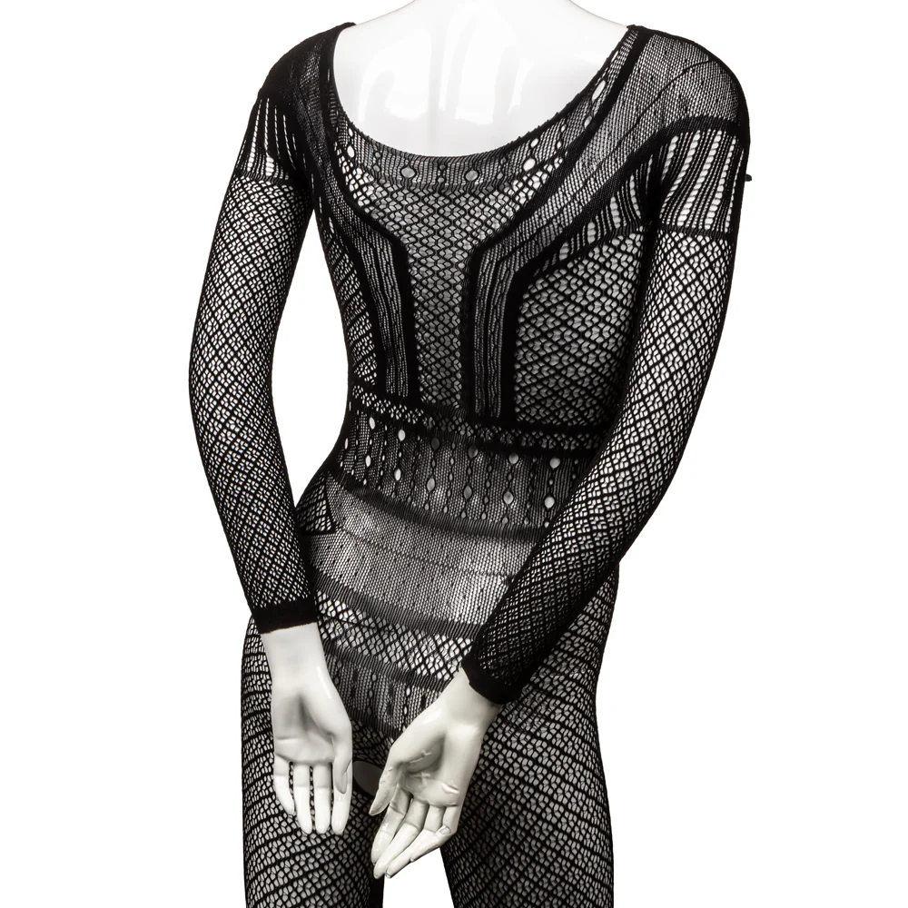Scandal Full-Length Crotchless Geometric Mesh Bodystocking - Curvy - Image 4